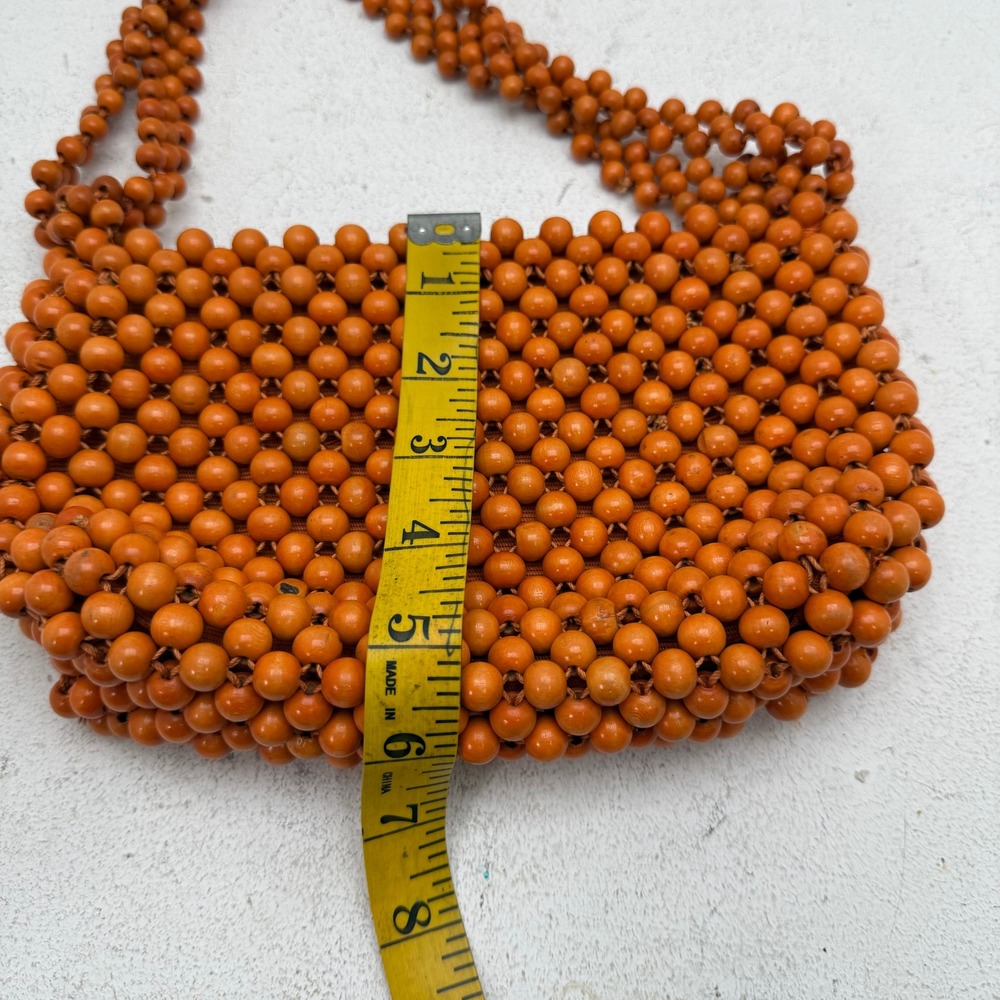 VTG 60s A Sarne Import Japan Made Wood Bead Shoulder Bag Atomic Orange Retro - Picture 9 of 10